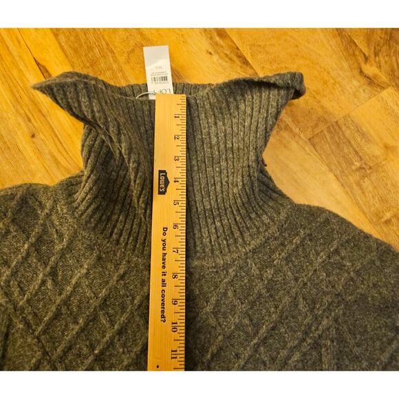 LOFT  NWT Gray M/L Gray Cable Knit Wool Blend warm Cozy turtle neck poncho Boho - Picture 7 of 12